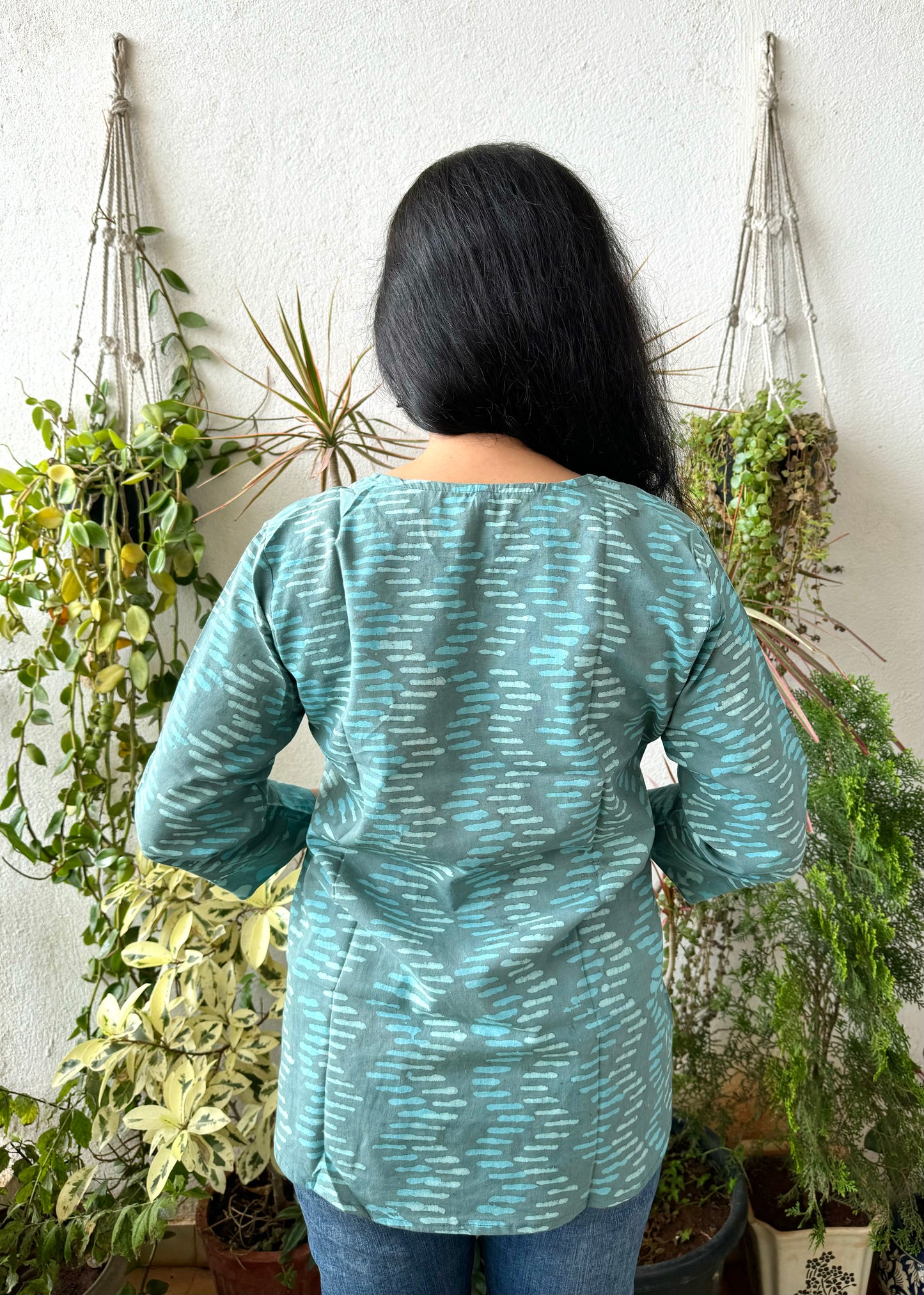 Turquoise ~ Blue and Green Handblock Kurti