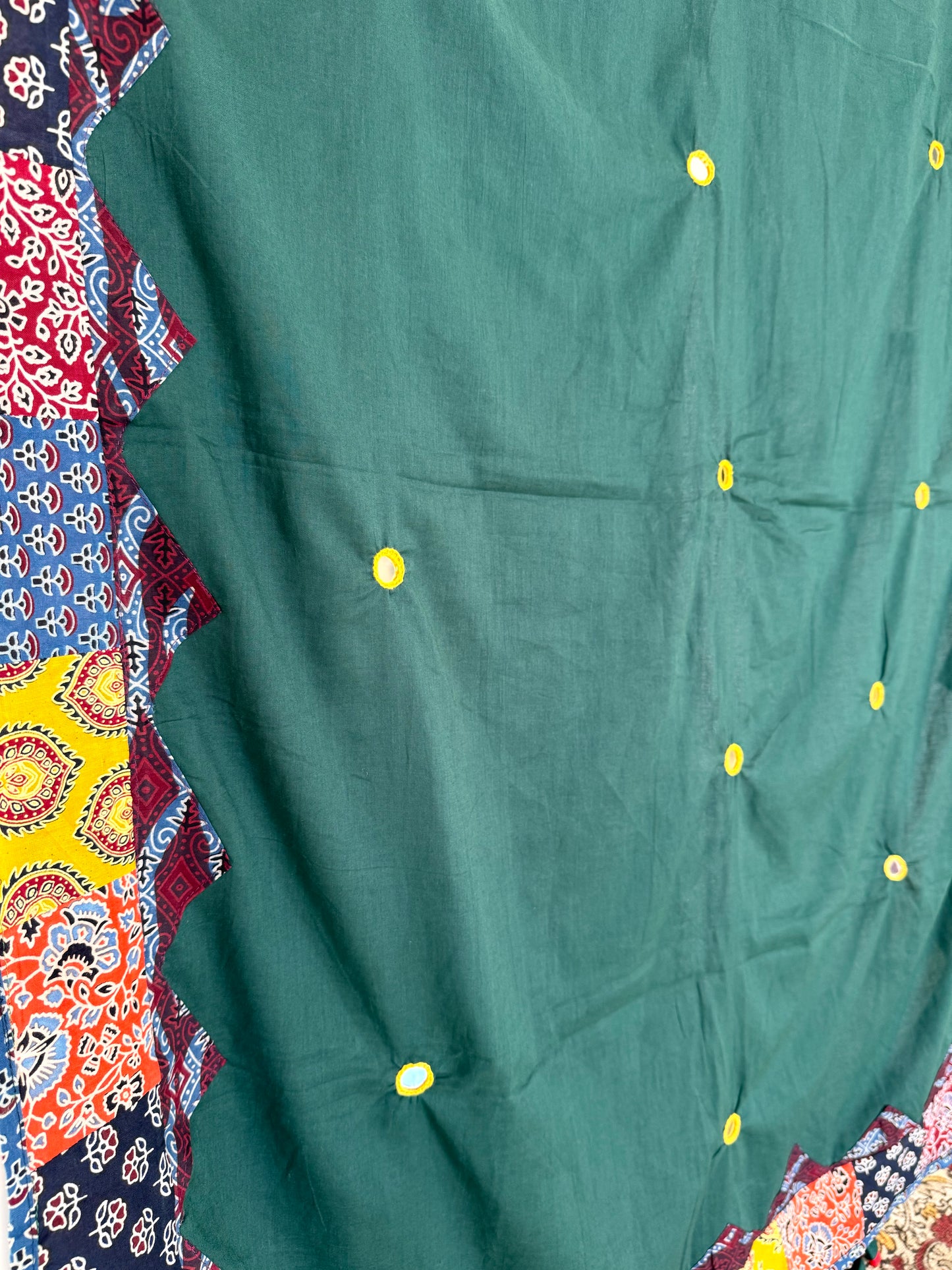 Ajrakh Applique & Kantha Embroidered Dupatta ~ Basil Green