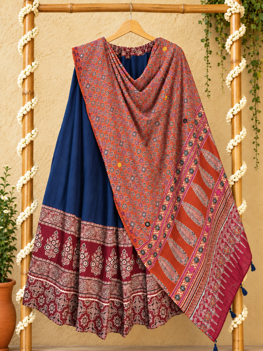 ⚜ Dharohar ~ Shyamra ~ Ajrakh Lehenga & Dupatta Set