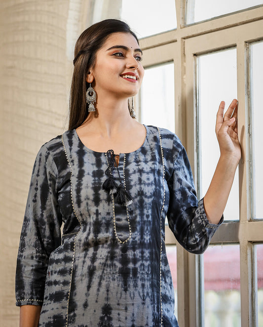 Cool Black ~ Abstract Tie & Dye Handcrafted Kurti