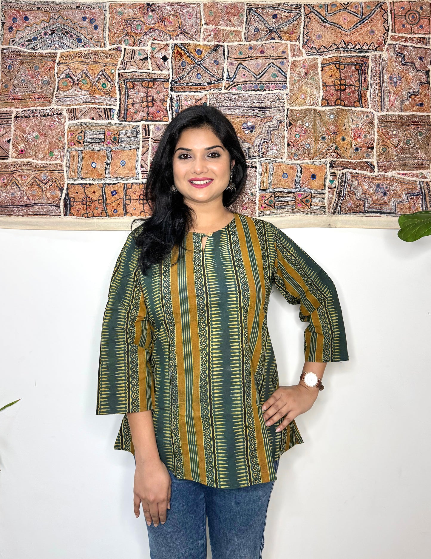 Forest Fern ~ Olive Green Ajrakh Handblock Kurti