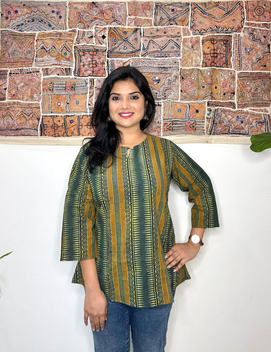 Forest Fern ~ Olive Green Ajrakh Handblock Kurti