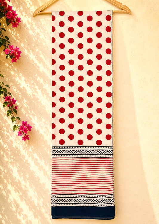 Raag 🪷 Mulmul Cotton Stoles ~ Red Polka Dots