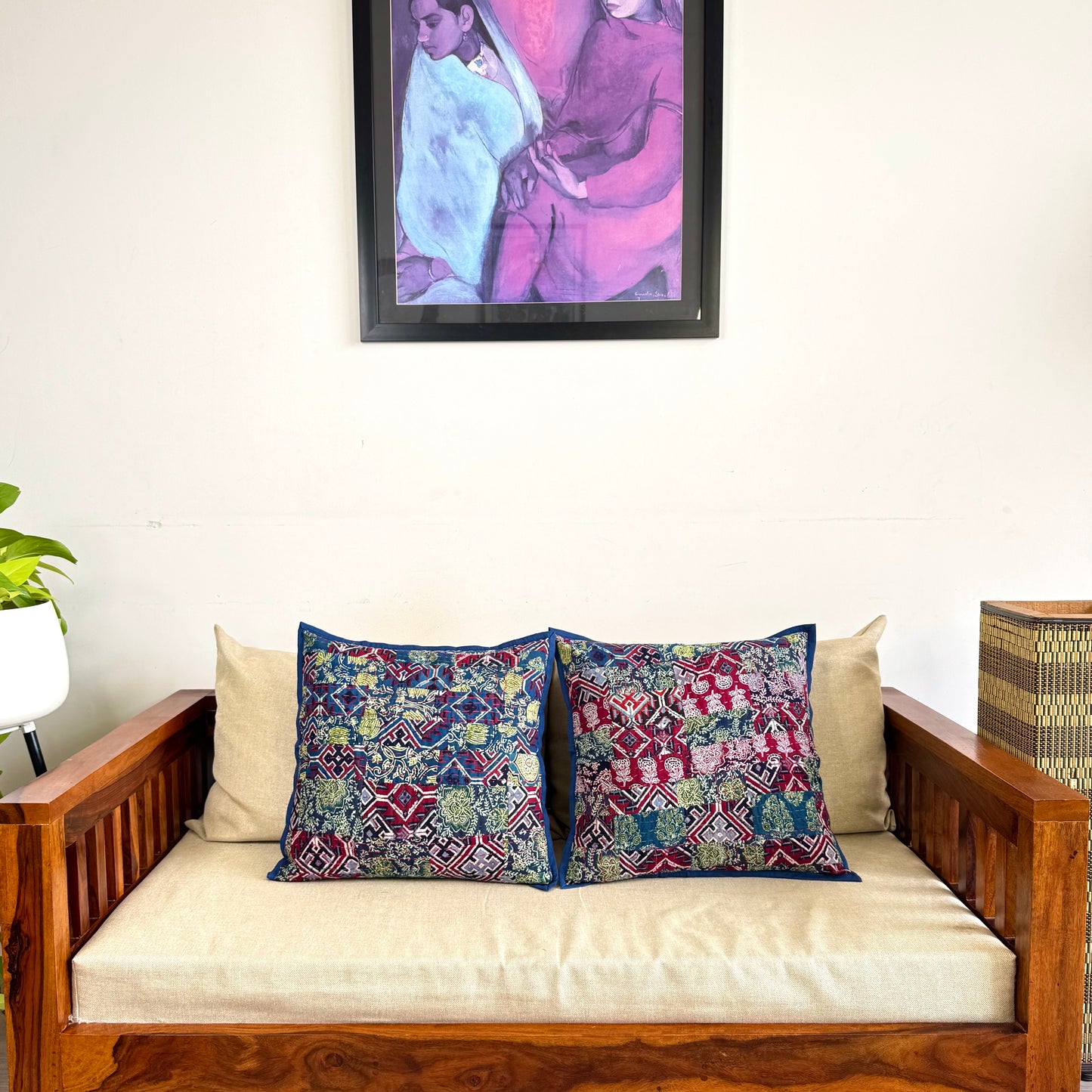 Ajrakh Cushion Covers ~ Ikkat Blue Motif ~ Set of 2