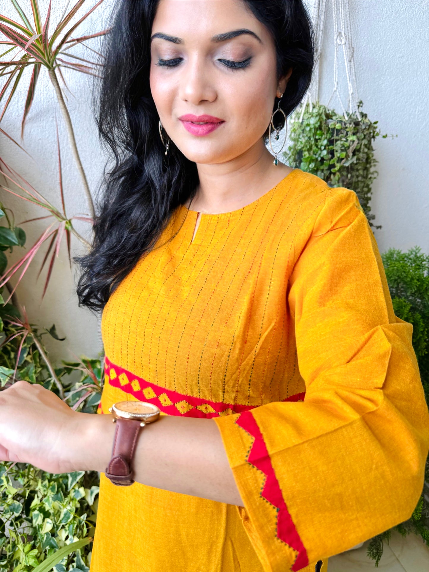 Masakali ~ Cotton Embroidered Kurti, Yellow Ochre🔅