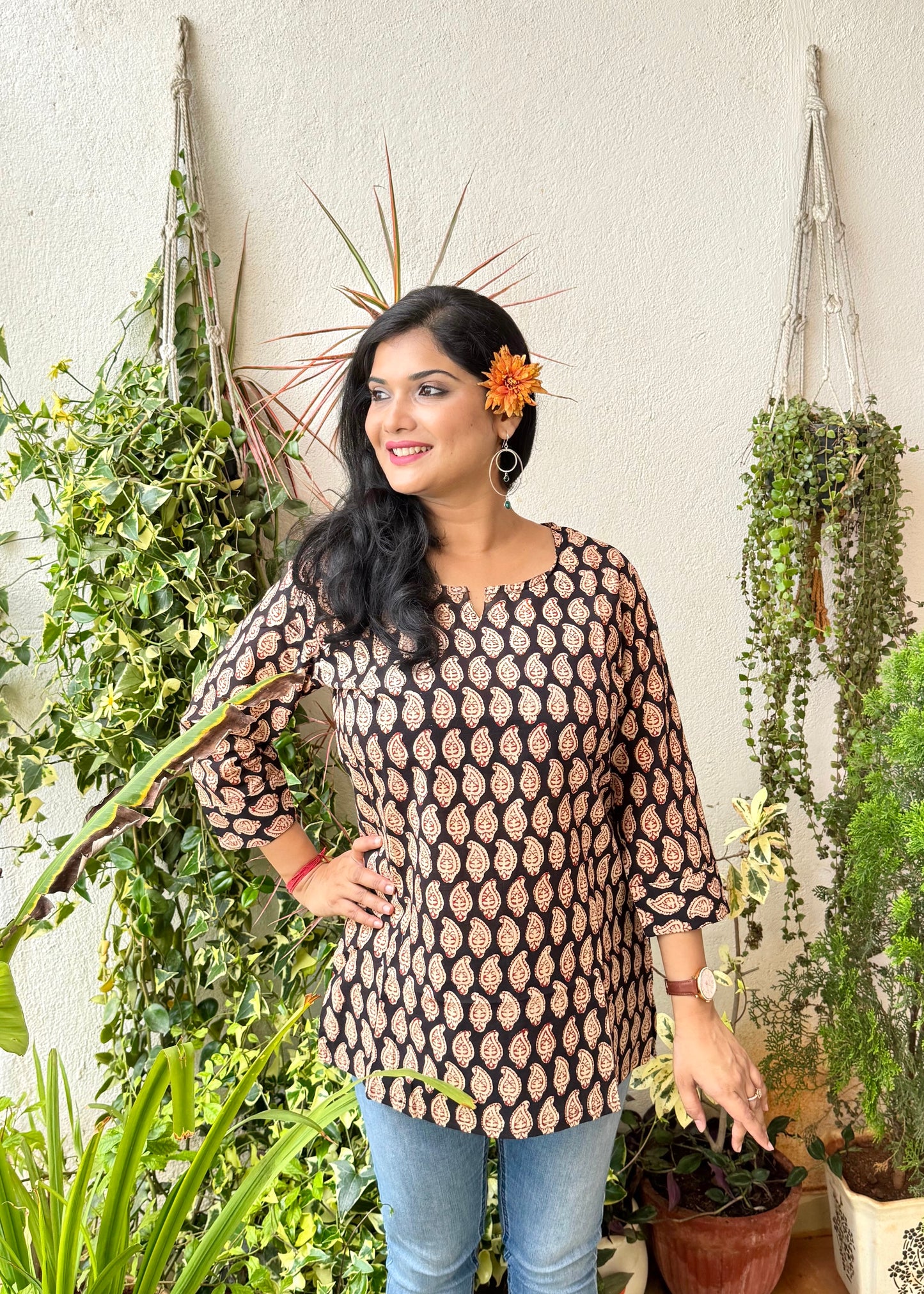 Cinnamon ~ Black & Red Handblock Kurti