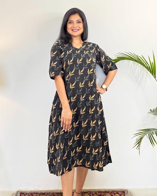 Khushi ~ Misty Black Cotton Dress ~ Viola Delight