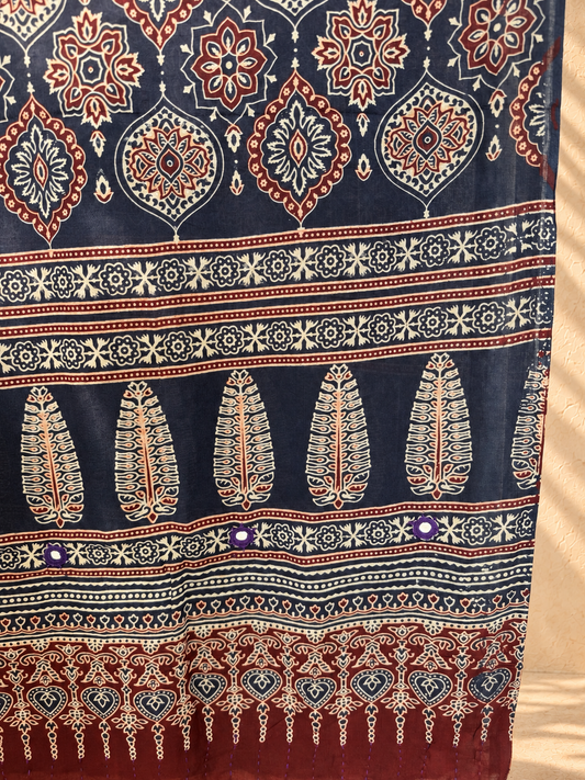 Rangrez🔅Ajrakh Mulmul Dupattas with Embroidery ~ Midnight Beauty