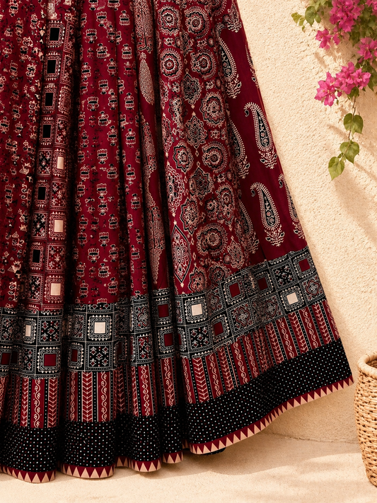 ⚜️ Dharohar ~ Lokrang ~ Ajrakh Long Kali Skirt
