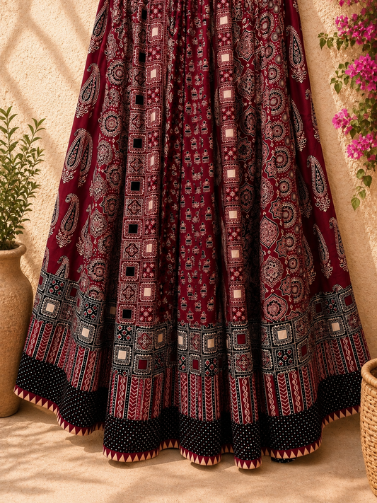 ⚜️ Dharohar ~ Lokrang ~ Ajrakh Long Kali Skirt