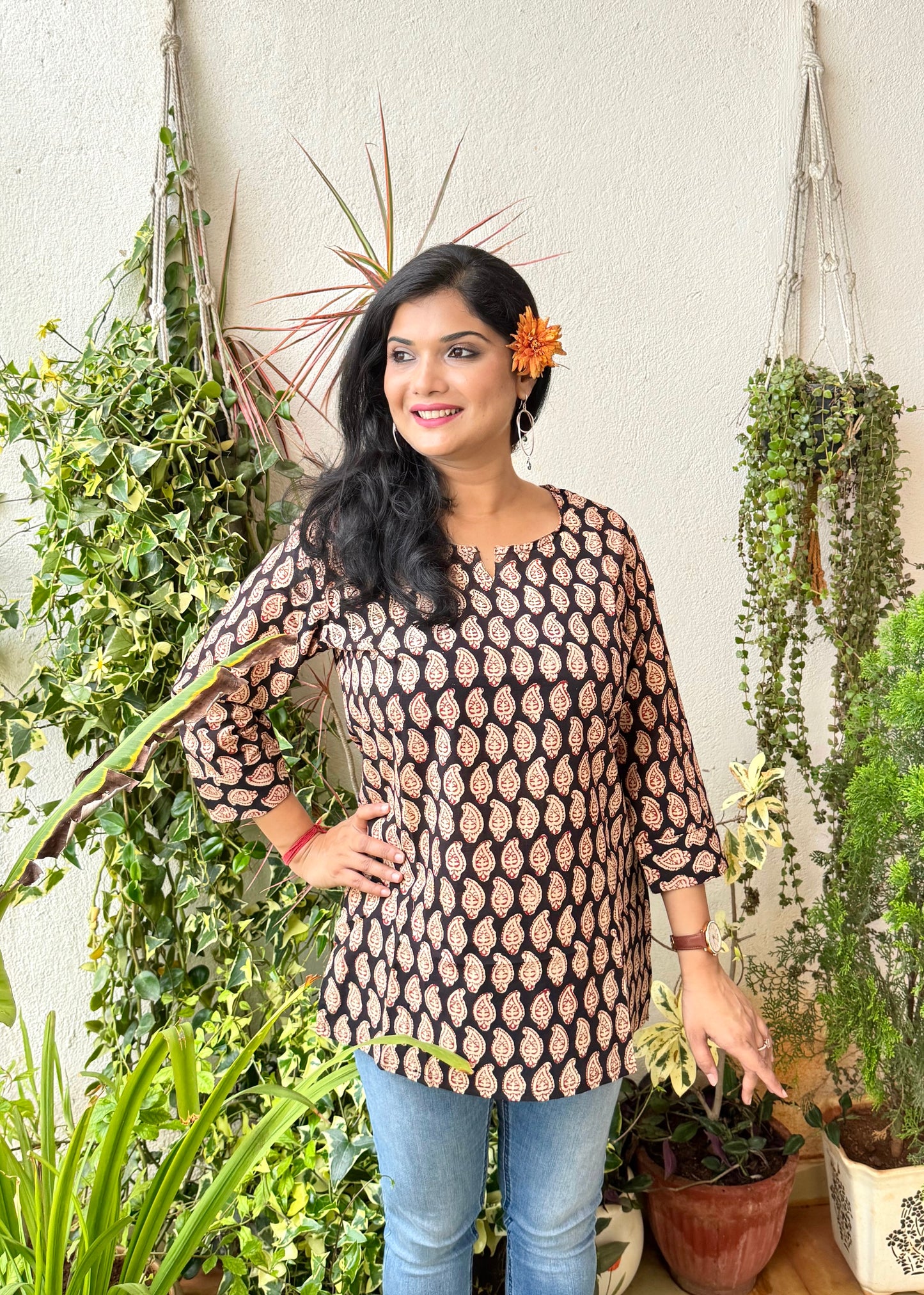 Cinnamon ~ Black & Red Handblock Kurti