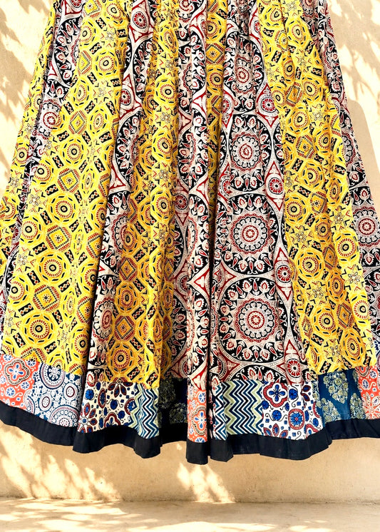 🌻Navrang ~ Marigold Ajrakh Skirt and Dupatta Set