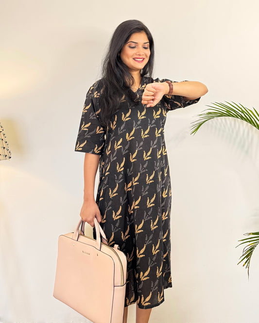 Khushi ~ Misty Black Cotton Dress ~ Viola Delight