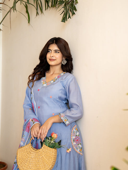 Meher๐ เฝผโผ๐Chanderi Silk Suit Sets, Sky Blue