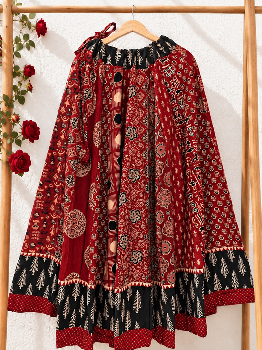 ⚜️ Dharohar ~ Mehrun ~ Ajrakh Long Kali Skirt & Dupatta Set