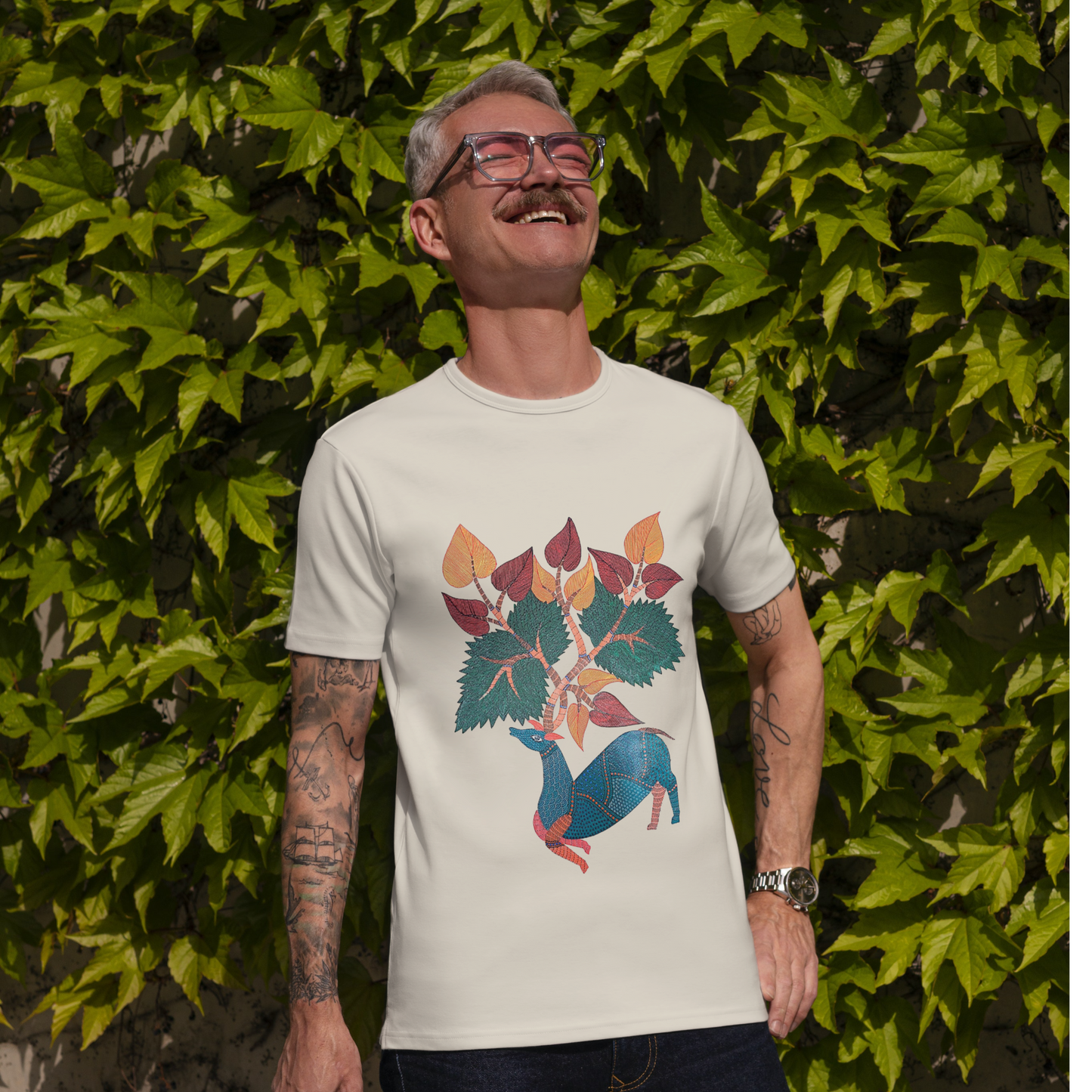 Dance of the Deer - Gond Handpainted T-shirt