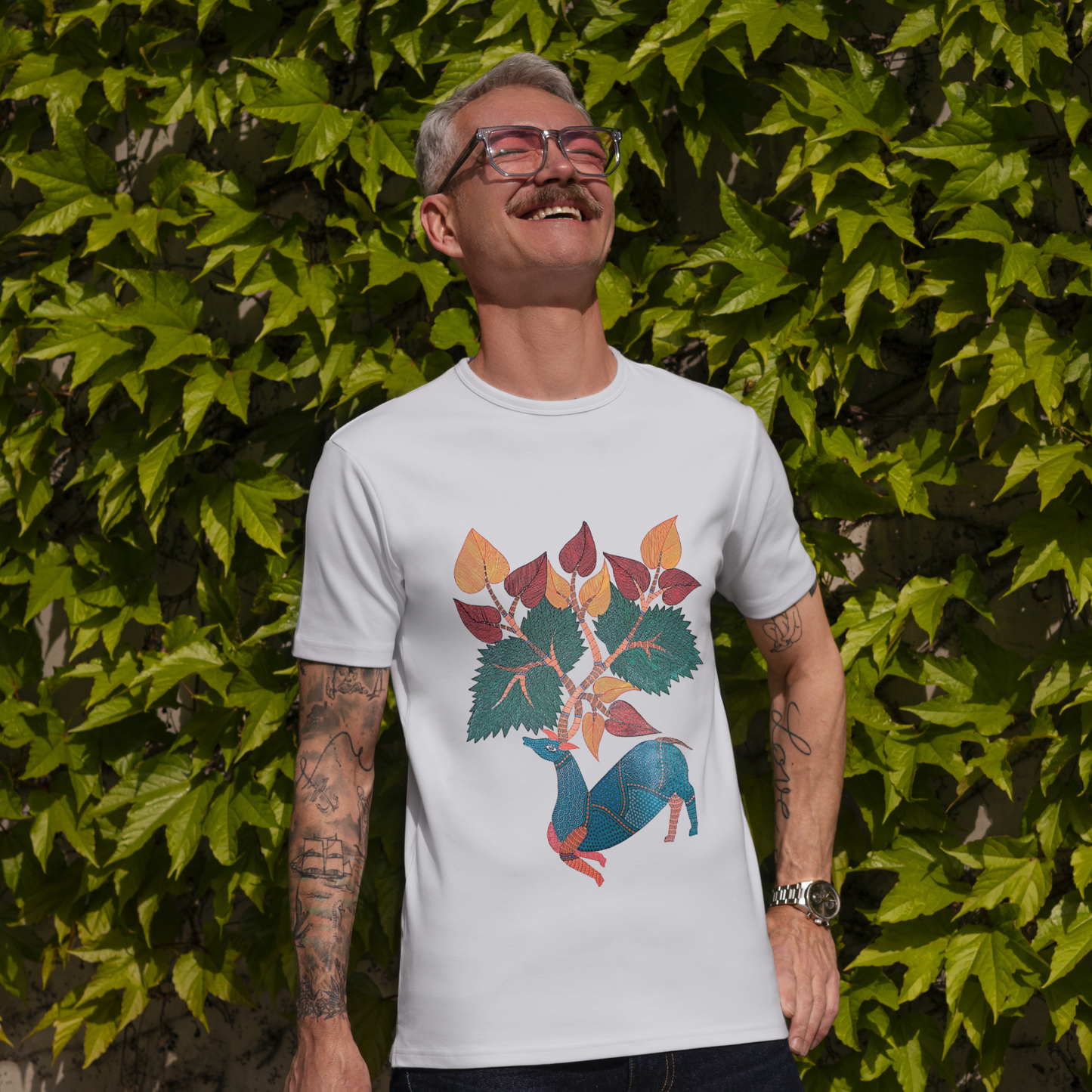 Dance of the Deer - Gond Handpainted T-shirt