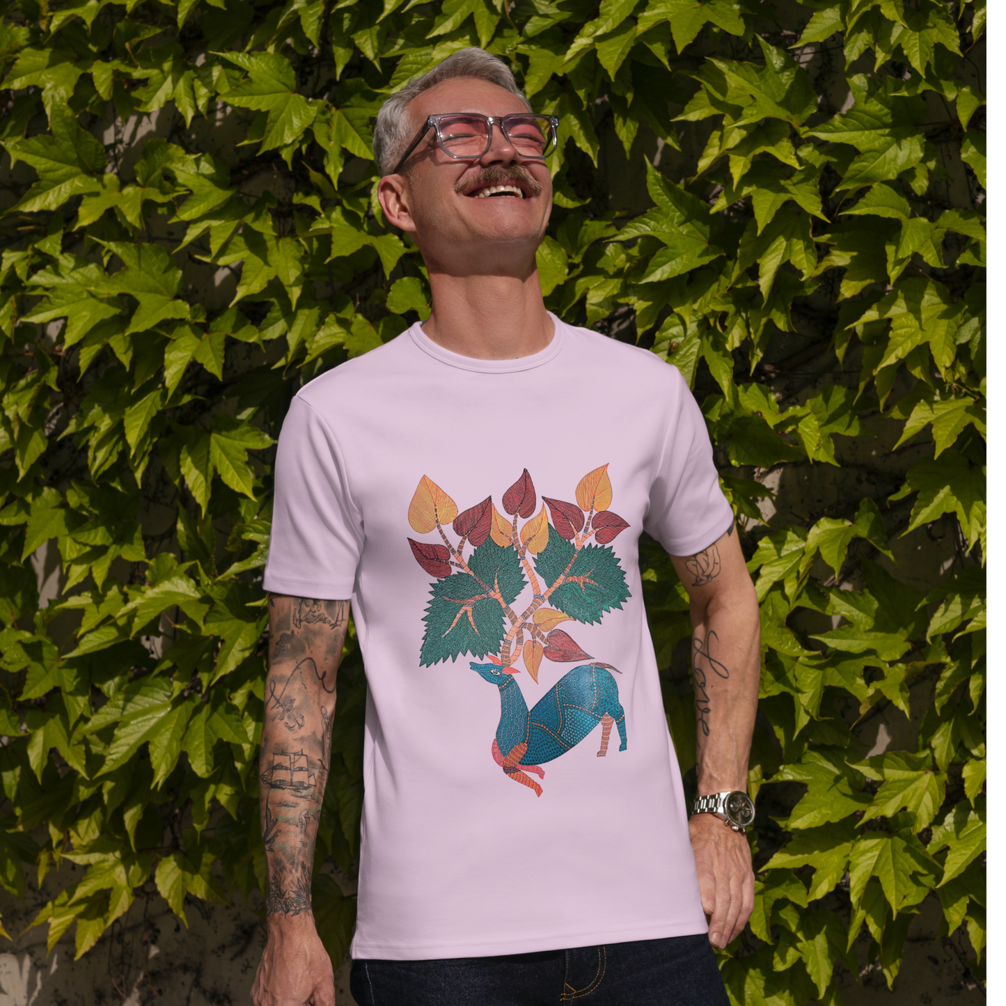 Dance of the Deer - Gond Handpainted T-shirt