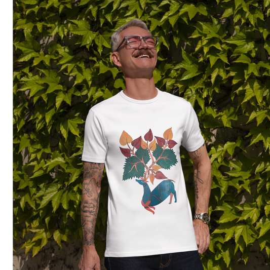 Dance of the Deer - Gond Handpainted T-shirt
