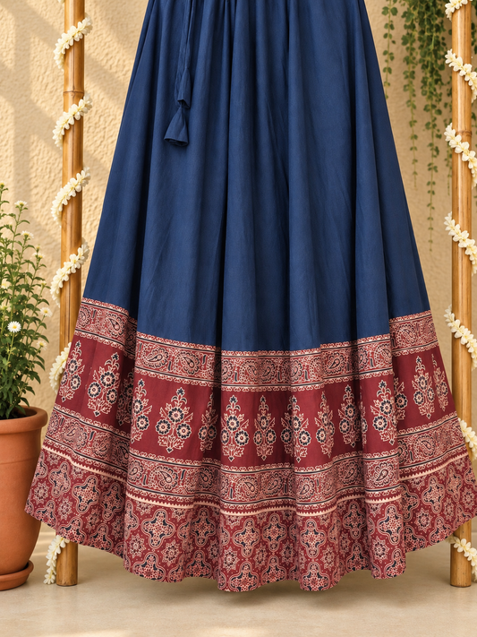 ⚜ Dharohar ~ Shyamra ~ Ajrakh Long Kali Skirt