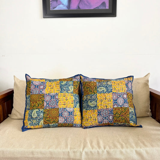 Ajrakh Cushion Covers ~ Autumn Shower ~ Set of 2
