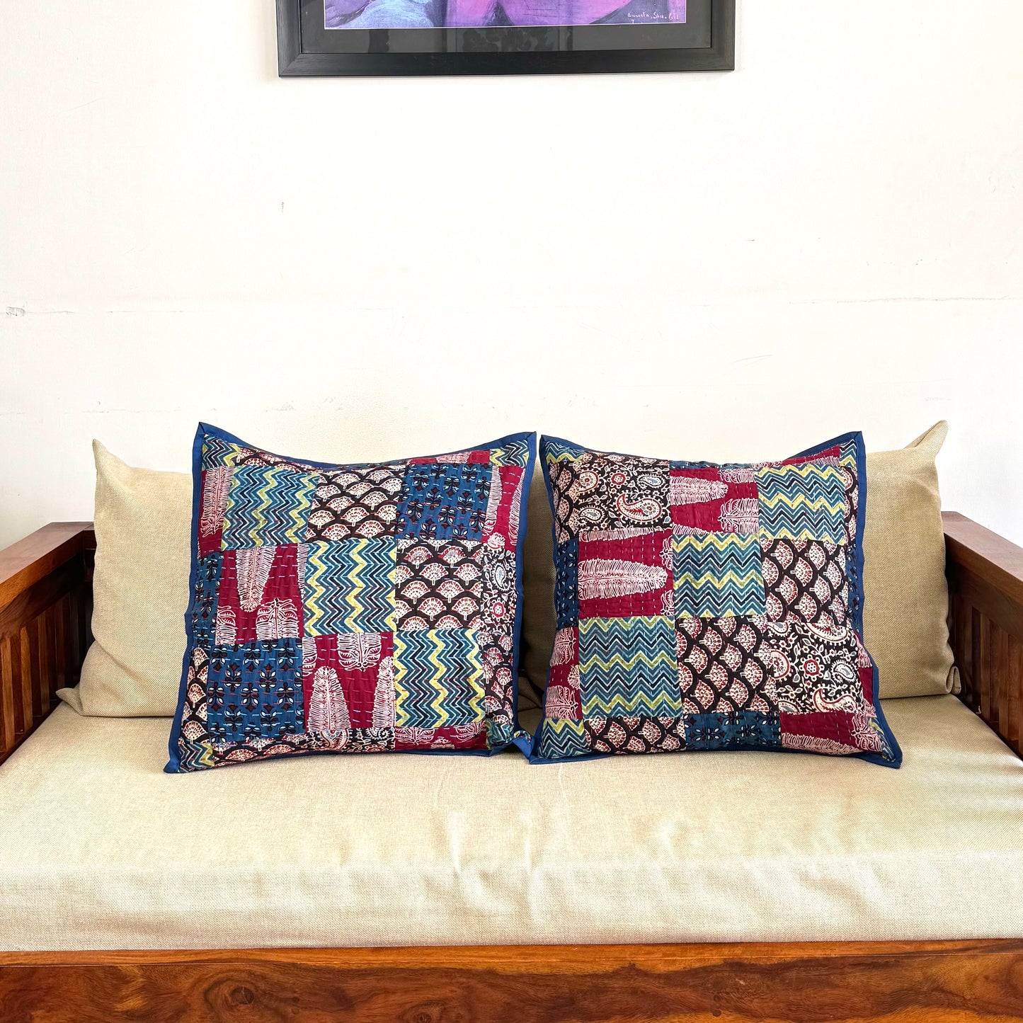 Ajrakh Cushion Covers ~ Zigzag Motif ~ Set of 2