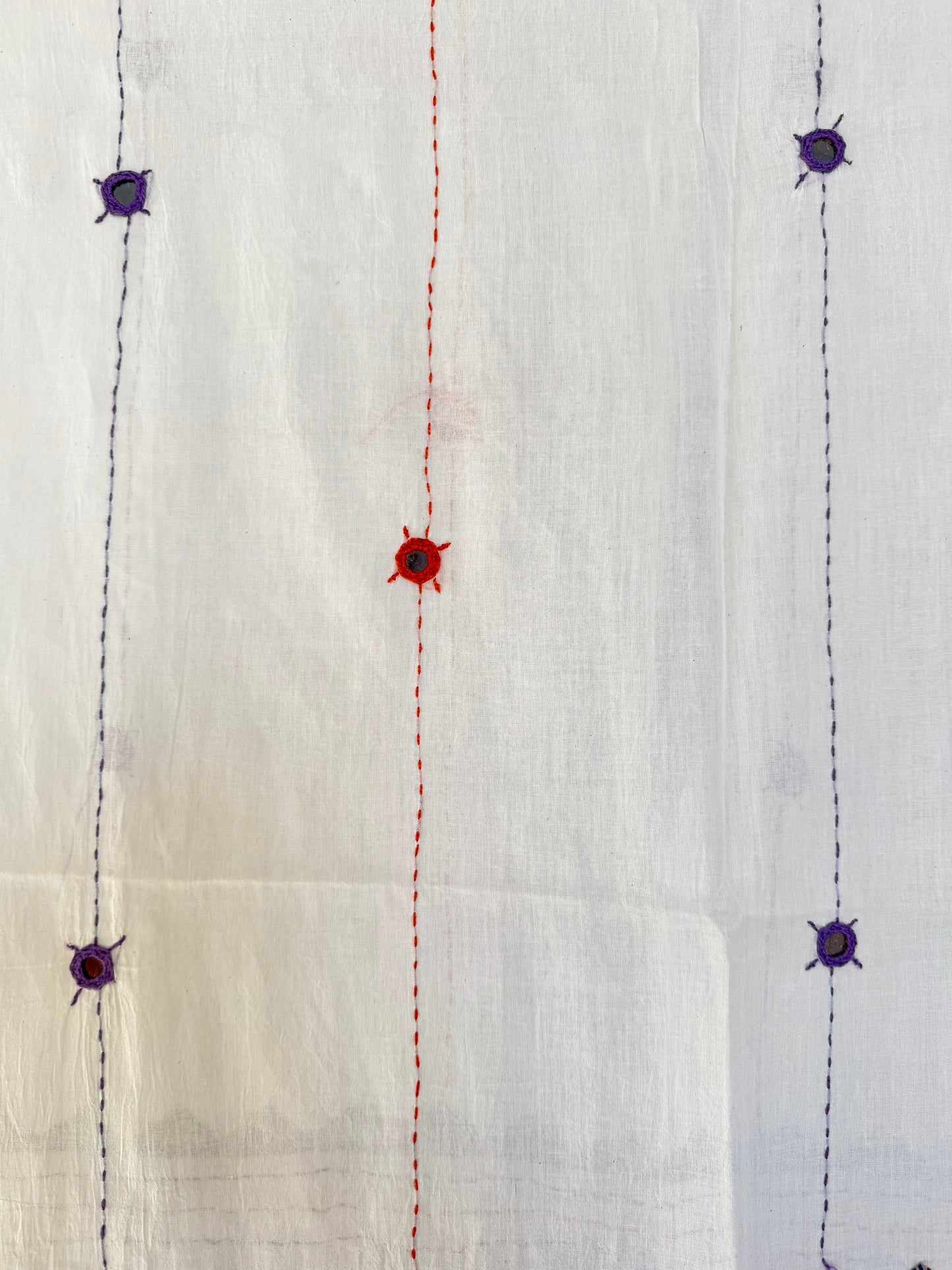 Ajrakh Applique & Kantha Embroidered Dupatta ~ White with Maroon Patchwork