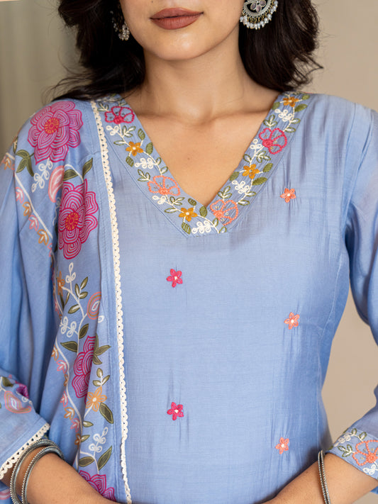 Meher๐ เฝผโผ๐Chanderi Silk Suit Sets, Sky Blue
