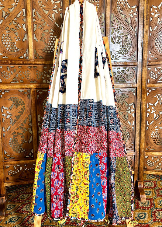Ajrakh Applique & Kantha Embroidered ~ Mor Angan Dupatta - Black