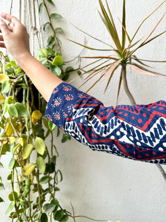 Zigzag ~ Navy Blue Handblock Kurti