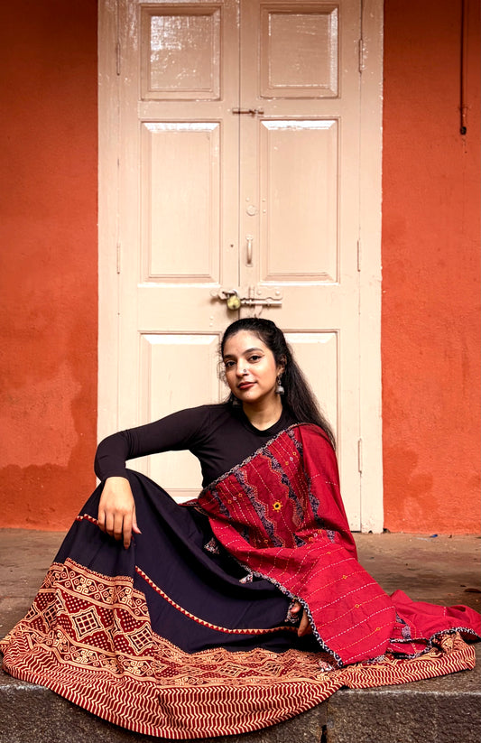 🌺Raasrang ~ Kalanya ~ Ajrakh Skirt and Dupatta Set