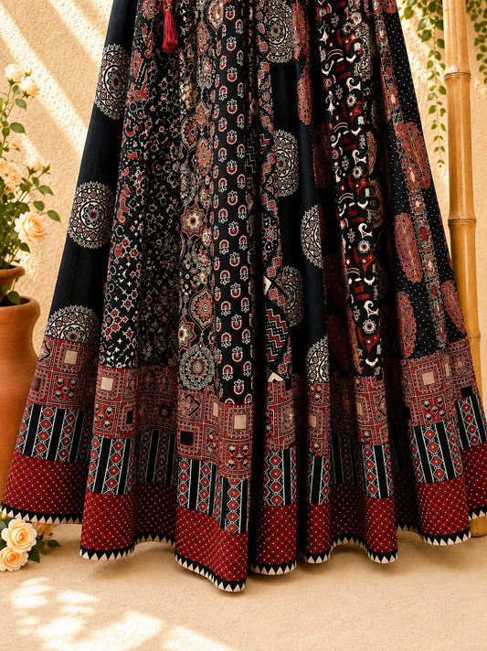 ⚜️ Dharohar ~ Vanya ~ Ajrakh Long Kali Skirt