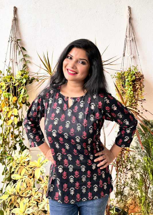 Raven ~ Black Handblock Kurti
