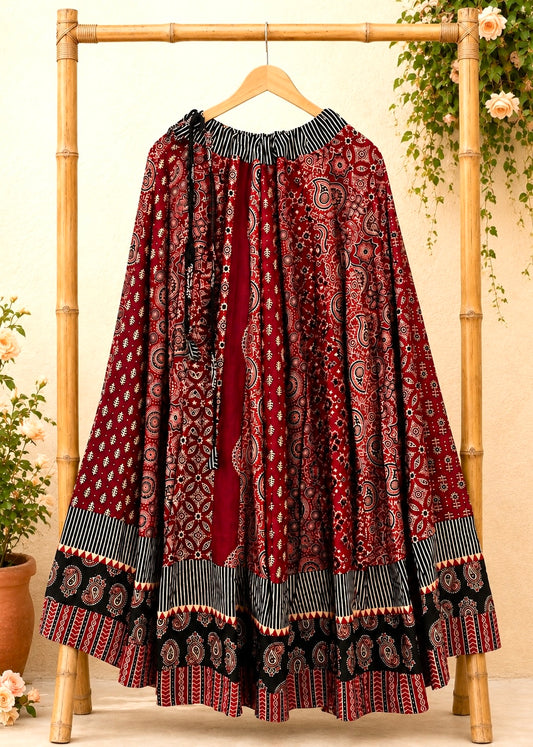 ⚜️ Dharohar ~ Surya ~ Ajrakh Long Kali Skirt & Dupatta Set