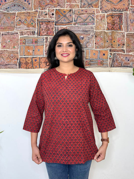 Bellflower ~ Burgundy Ajrakh Handblock Kurti