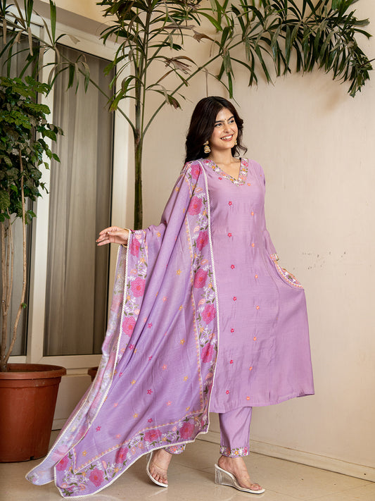 Meher๐ เฝผโผ๐Chanderi Silk Suit Sets, Lavender