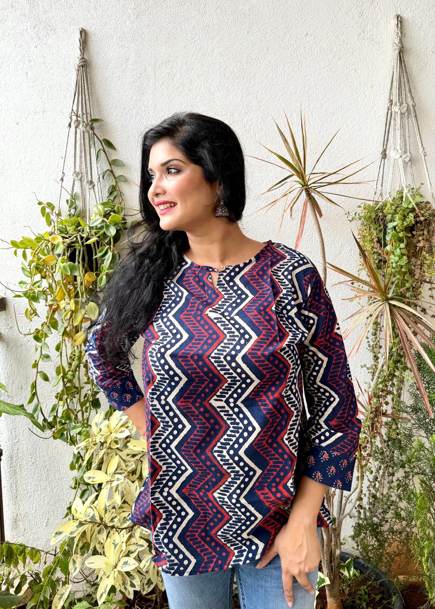 Zigzag ~ Navy Blue Handblock Kurti