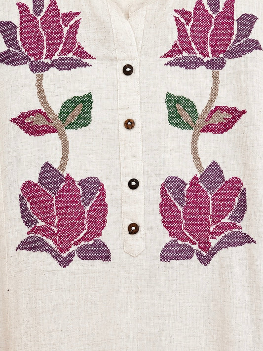 Saanjh 𓂃 ོ☼𓂃 Khadi Cotton Embroidered Cord Set ~ Crimson Pink Lotus