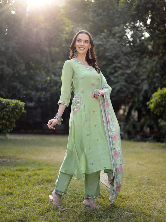 Meher๐ เฝผโผ๐Chanderi Silk Suit Sets, Pista Green