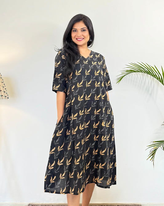 Khushi ~ Misty Black Cotton Dress ~ Viola Delight