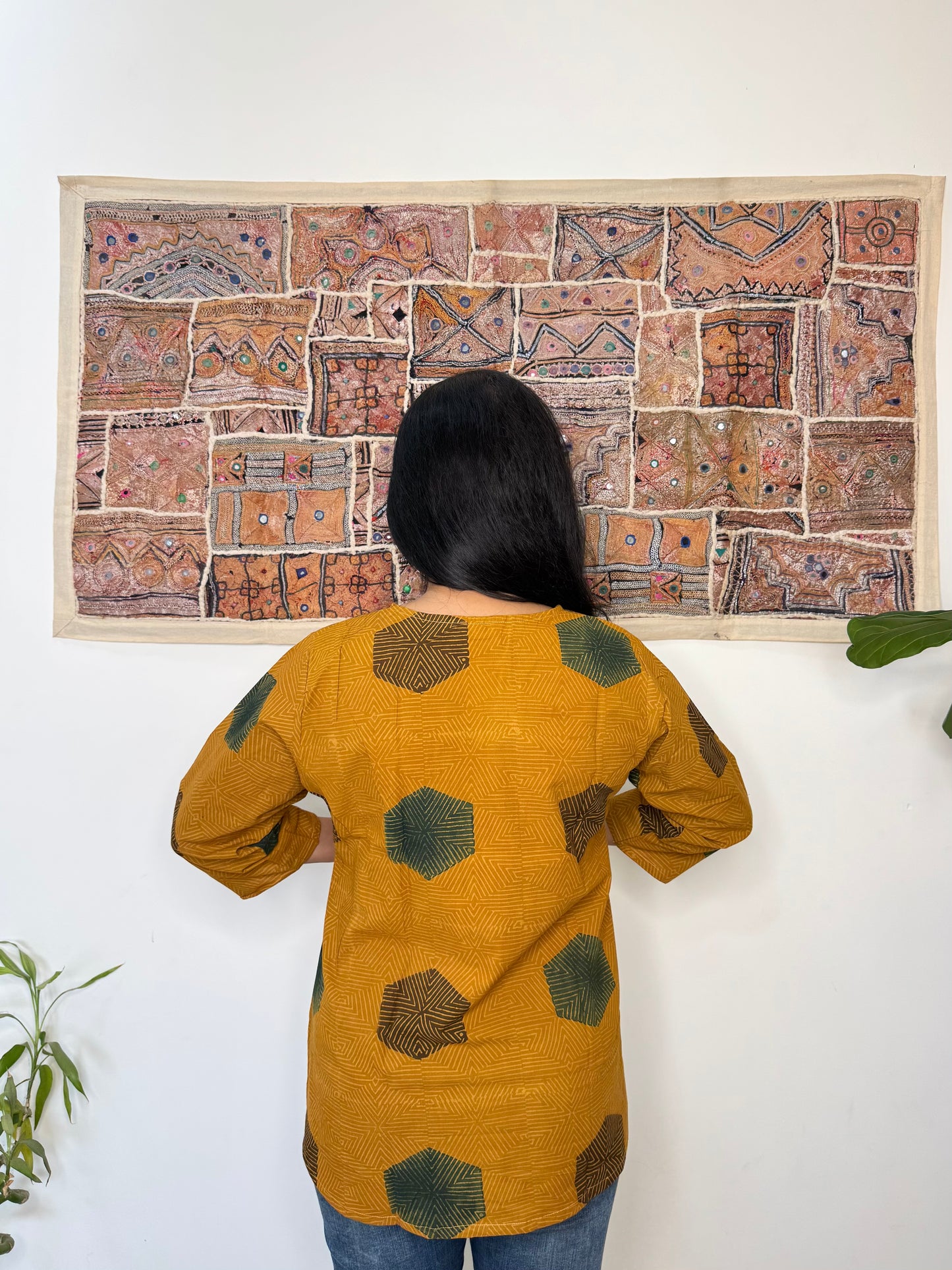 Honeycomb ~ Mustard Yellow Ajrakh Handblock Kurti