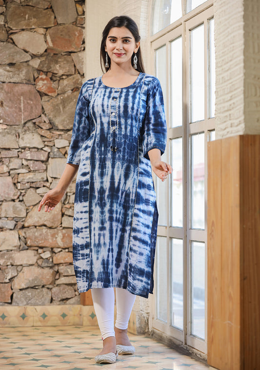 True Blue ~ Abstract Tie & Dye Handcrafted Kurti