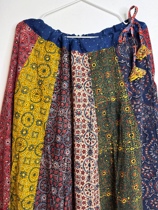 🌻Navrang ~ Ajrakh Handcrafted Lehengas ~ Multicolor Pleads w/ blue polka border