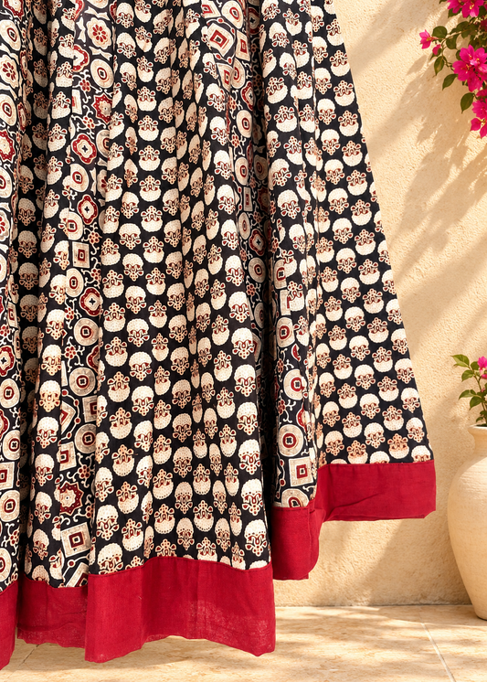 ✨Navrang ~ Wine Red w/ Black ~ Ajrakh Skirt