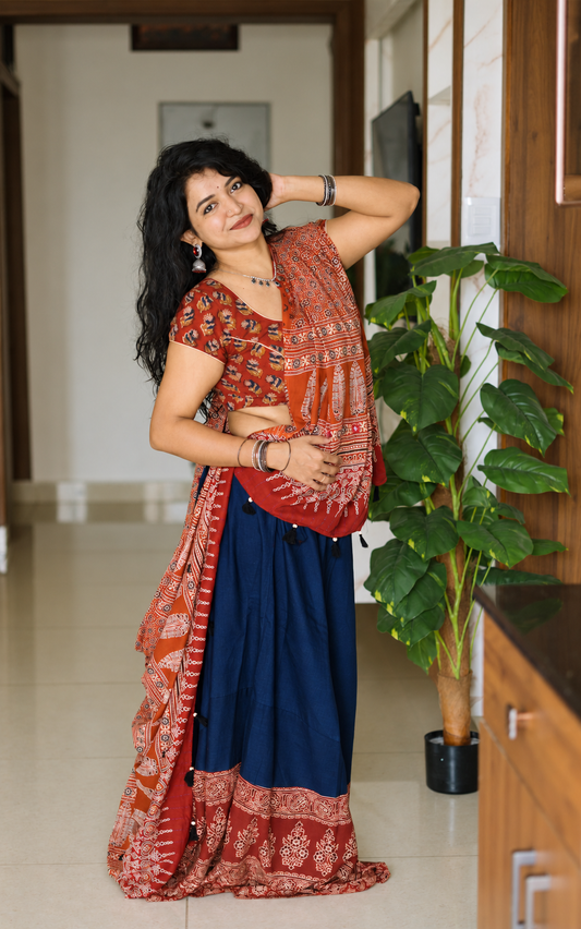 ⚜ Dharohar ~ Shyamra ~ Ajrakh Lehenga & Dupatta Set