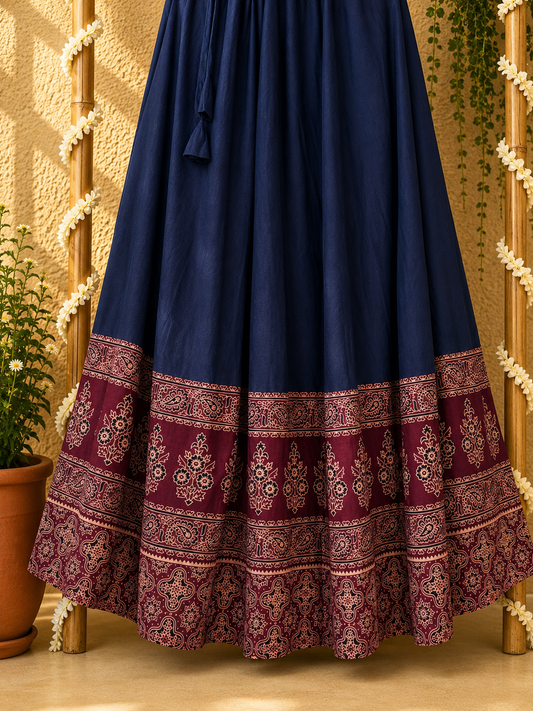 ⚜ Dharohar ~ Shyamra ~ Ajrakh Long Kali Skirt