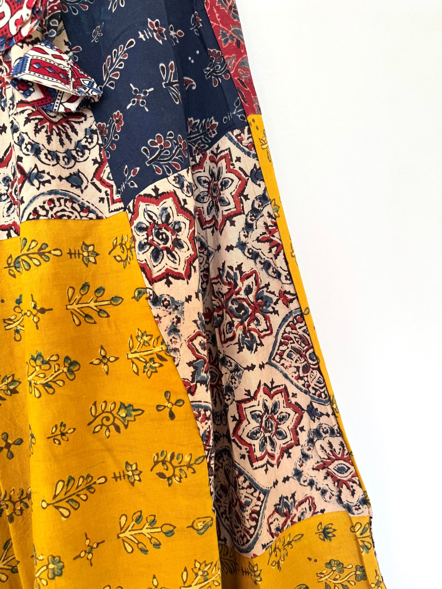 🌻Navrang ~ Ajrakh Handcrafted Lehengas ~ Multicolor w/ red polka border