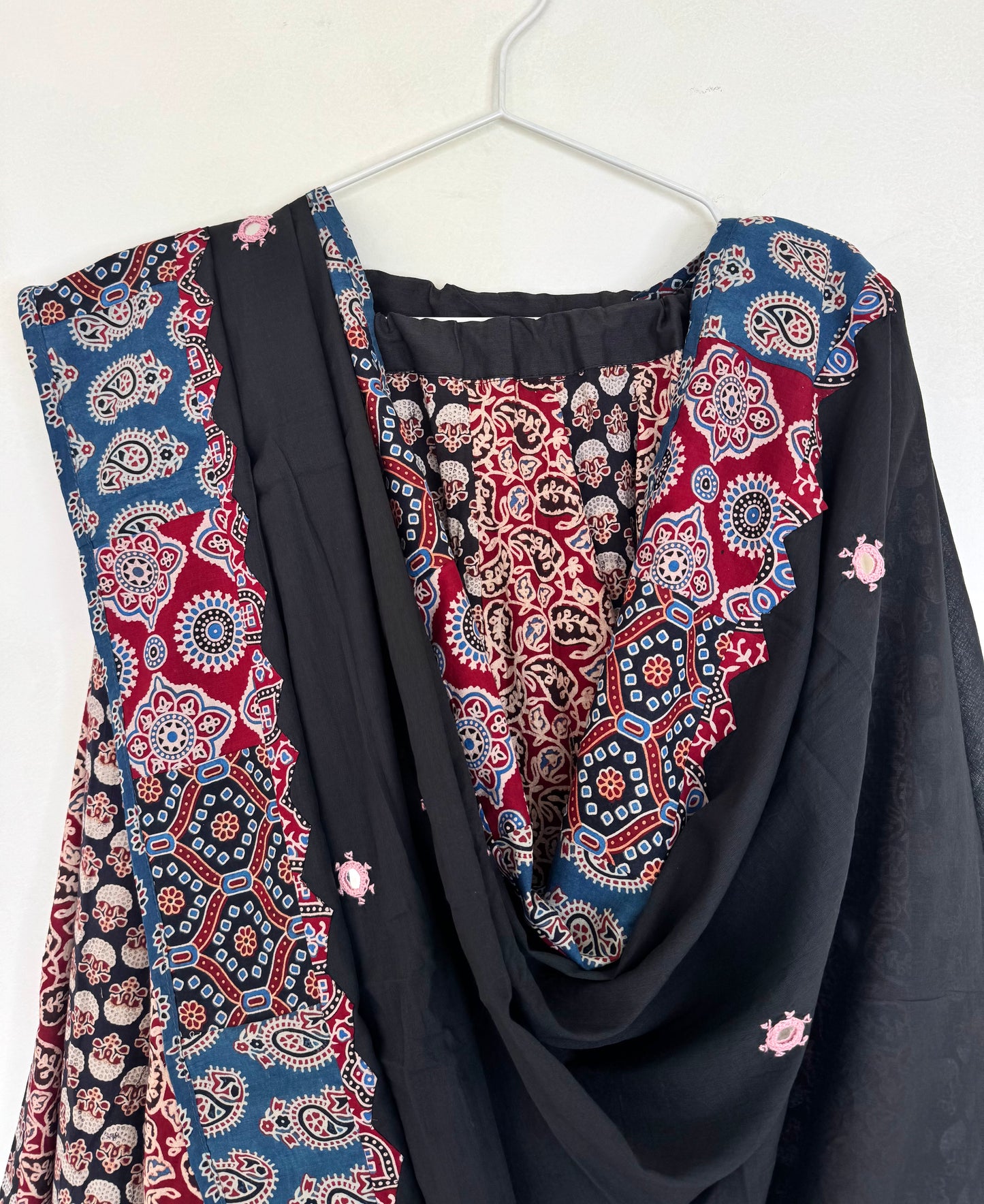 ✨Garba nu Ghoomie ~ Ajrakh Lehenga and Dupatta Set ~ Red and Black Combo