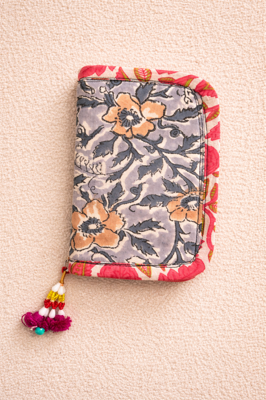 Swadesh ~ Ajrakh Handcrafted Wallets ~ Yellow Hibiscus