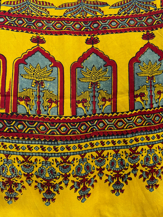 Rangrez🔅Modal Silk Ajrakh Stoles ~ Yellow with Palm Tree Motifs